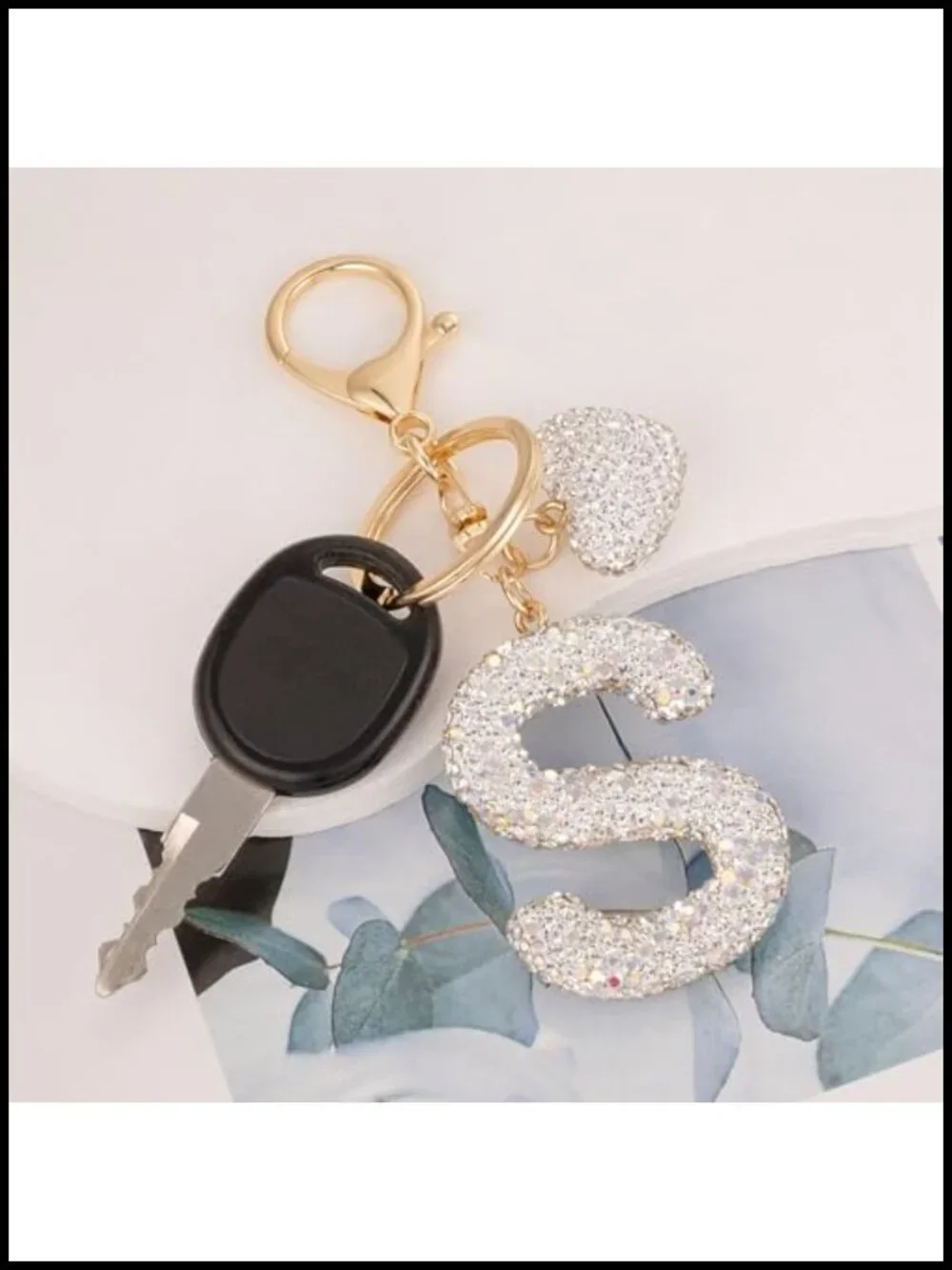 Bling Initial Keychain with Heart Rhinestone for Backpack Handbag